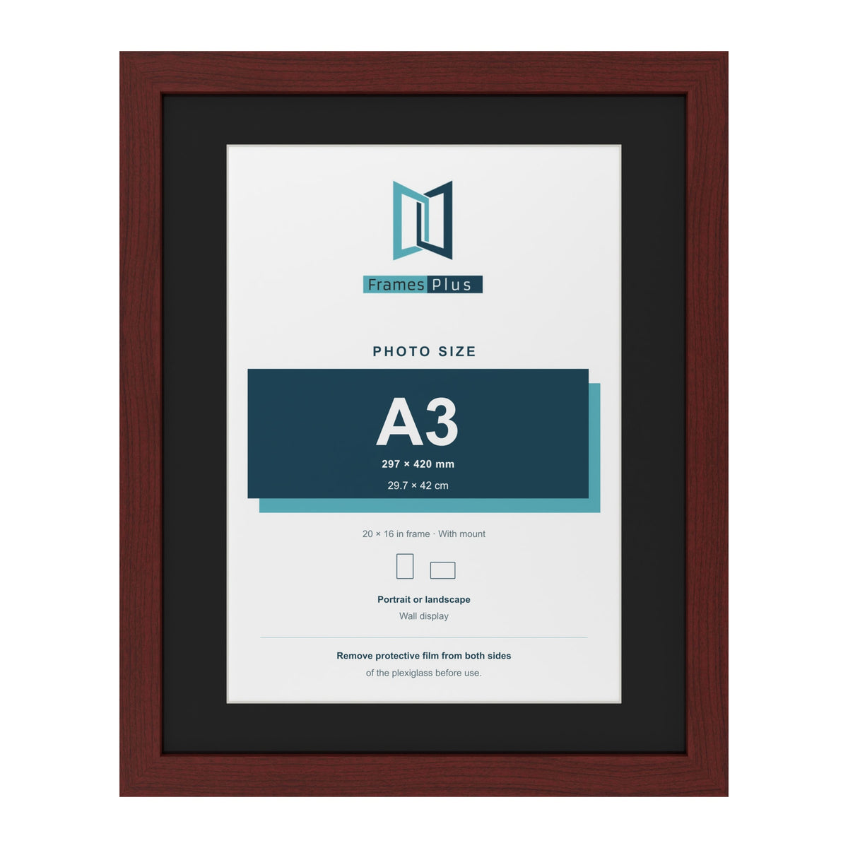 Mahogany 20 x 16 inch picture frame with a black mount for an A3 photo