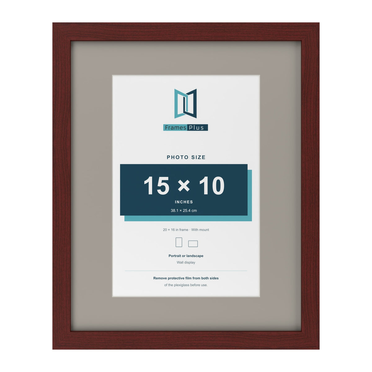 Mahogany 20 x 16 inch picture frame with a Dawn Grey mount for a 15 x 10 inch photo
