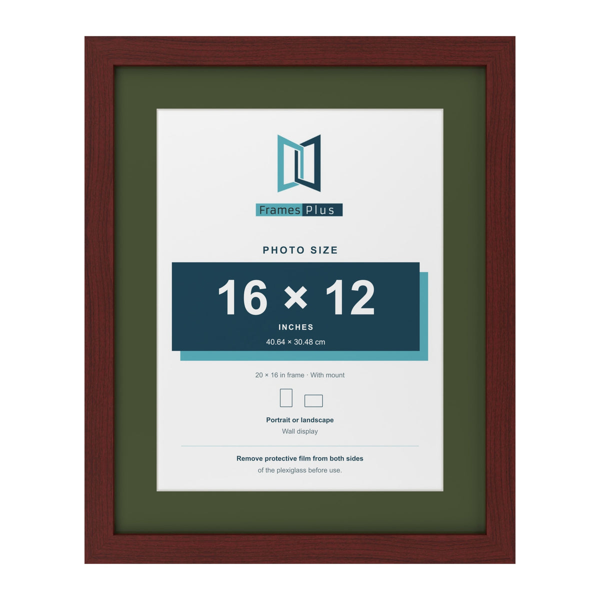 Mahogany 20 x 16 inch picture frame with a green mount for a 16 x 12 inch photo