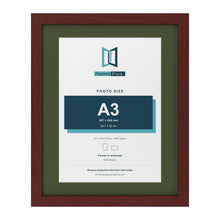 Mahogany 20 x 16 inch picture frame with a green mount for an A3 photo