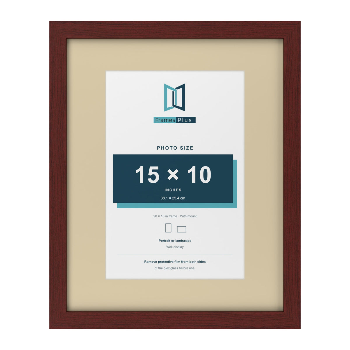Mahogany 20 x 16 inch picture frame with an ivory mount for a 15 x 10 inch photo