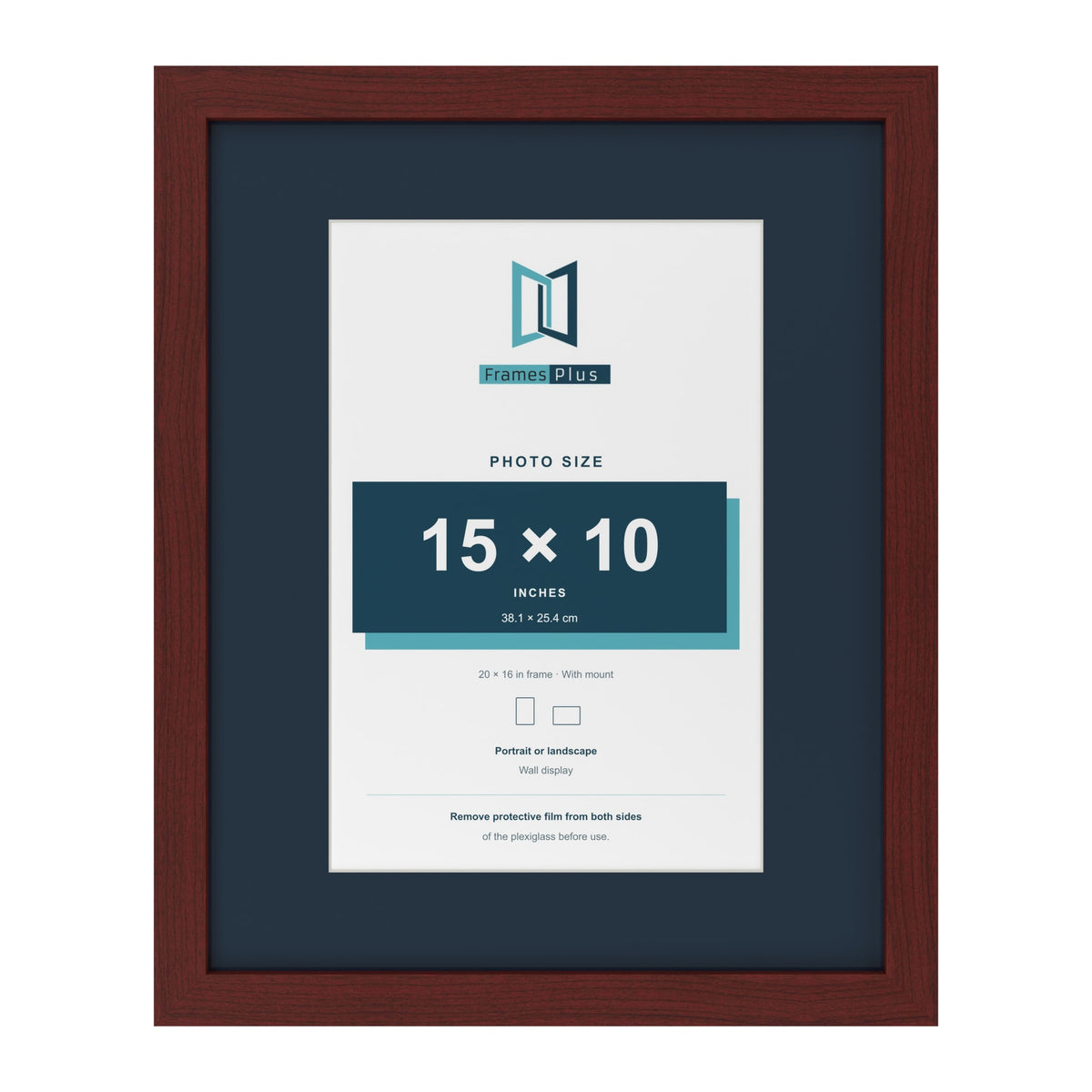 Mahogany 20 x 16 inch picture frame with a Pacific Blue mount for a 15 x 10 inch photo