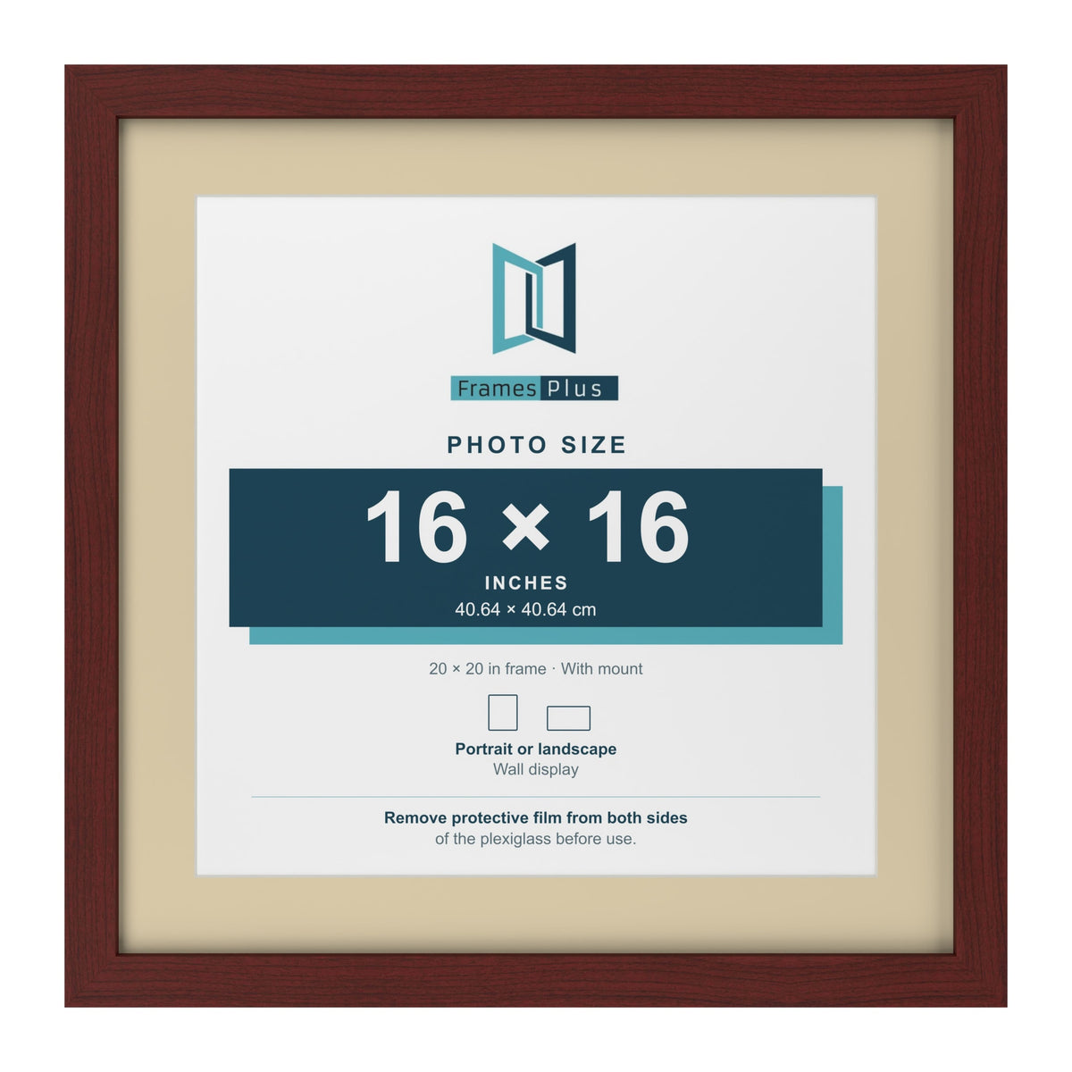 Mahogany 20 x 20 inch picture frame with an ivory mount for a 16 x 16 inch photo