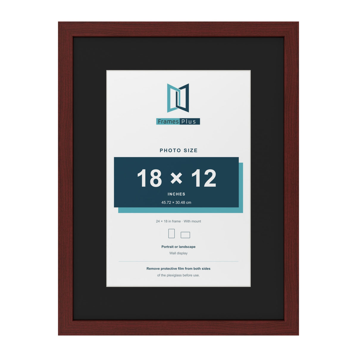Mahogany 24 x 18 inch picture frame with a black mount for an 18 x 12 inch photo