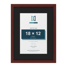 Mahogany 24 x 18 inch picture frame with a black mount for an 18 x 12 inch photo