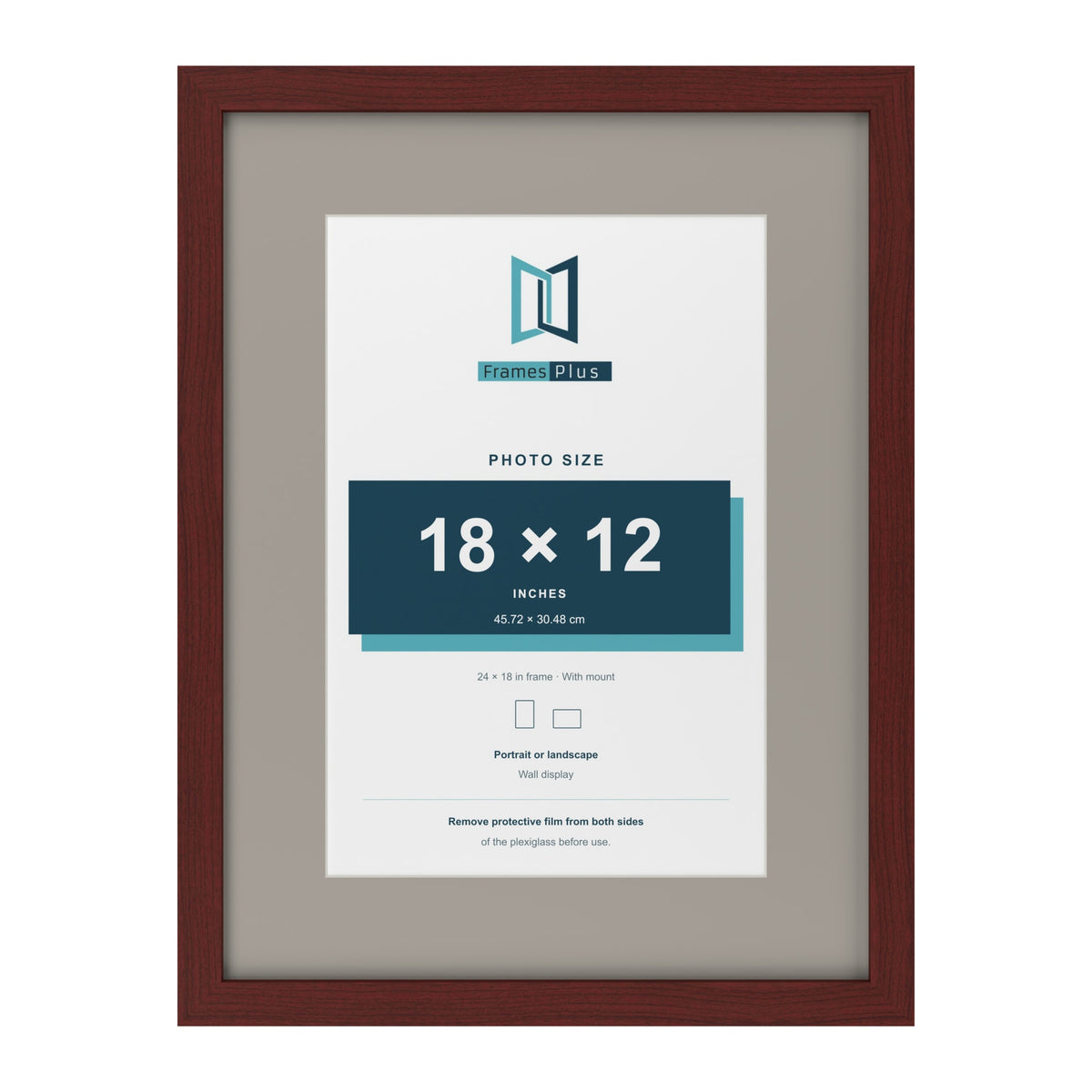 Mahogany 24 x 18 inch picture frame with a Dawn Grey mount for an 18 x 12 inch photo