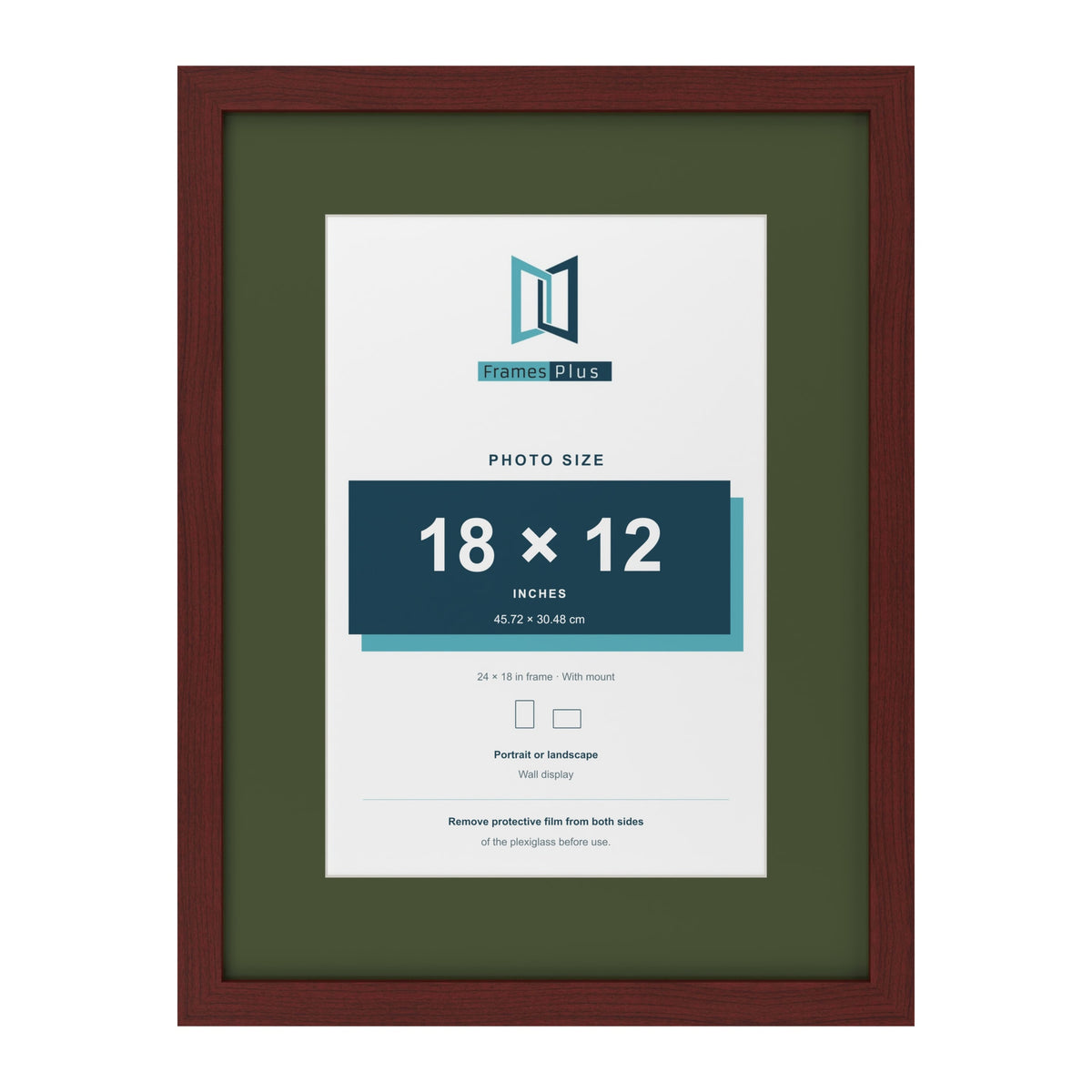 Mahogany 24 x 18 inch picture frame with a green mount for an 18 x 12 inch photo