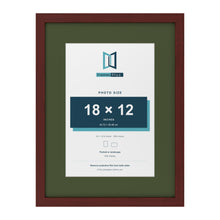 Mahogany 24 x 18 inch picture frame with a green mount for an 18 x 12 inch photo