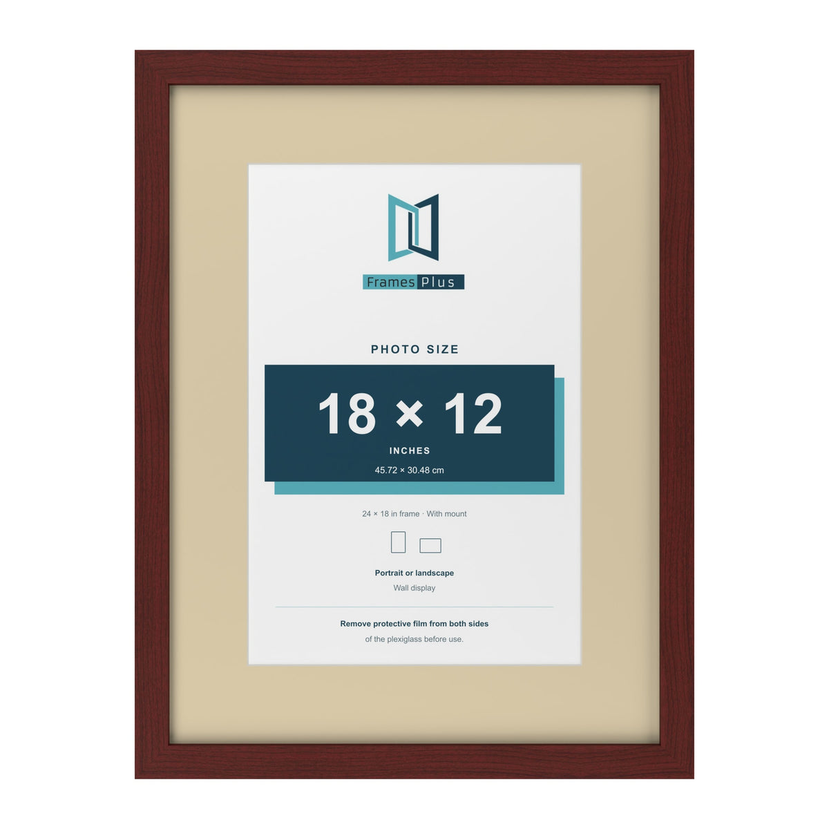 Mahogany 24 x 18 inch picture frame with an ivory mount for an 18 x 12 inch photo