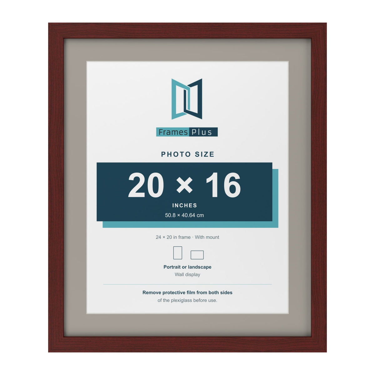 Mahogany 24 x 20 inch picture frame with a Dawn Grey mount for a 20 x 16 inch photo