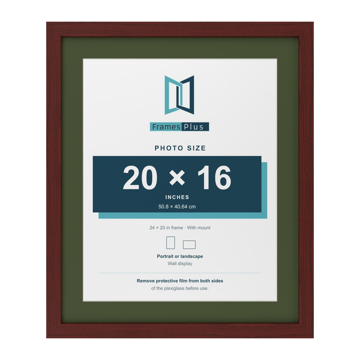 Mahogany 24 x 20 inch picture frame with a green mount for a 20 x 16 inch photo