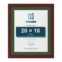 Mahogany 24 x 20 inch picture frame with a green mount for a 20 x 16 inch photo