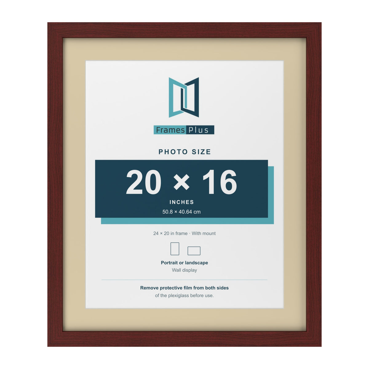 Mahogany 24 x 20 inch picture frame with an ivory mount for a 20 x 16 inch photo