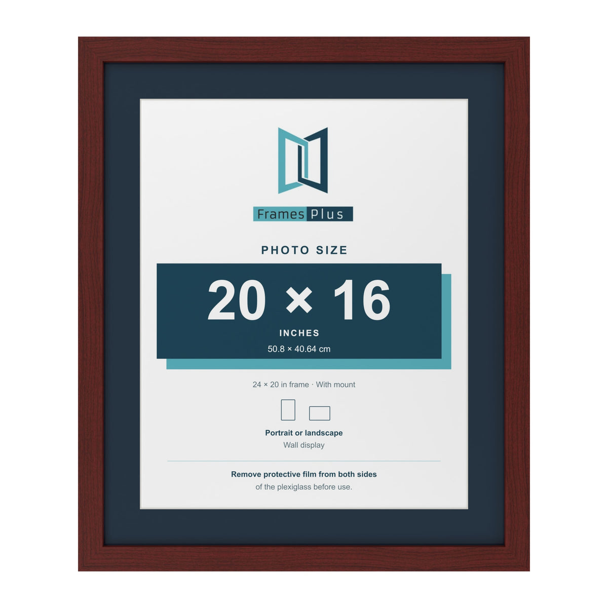 Mahogany 24 x 20 inch picture frame with a Pacific Blue mount for a 20 x 16 inch photo