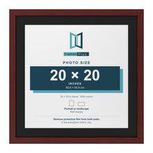 Mahogany 24 x 24 inch picture frame with a black mount for a 20 x 20 inch photo