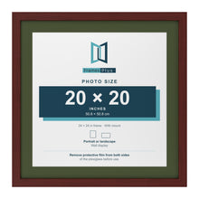 Mahogany 24 x 24 inch picture frame with a green mount for a 20 x 20 inch photo