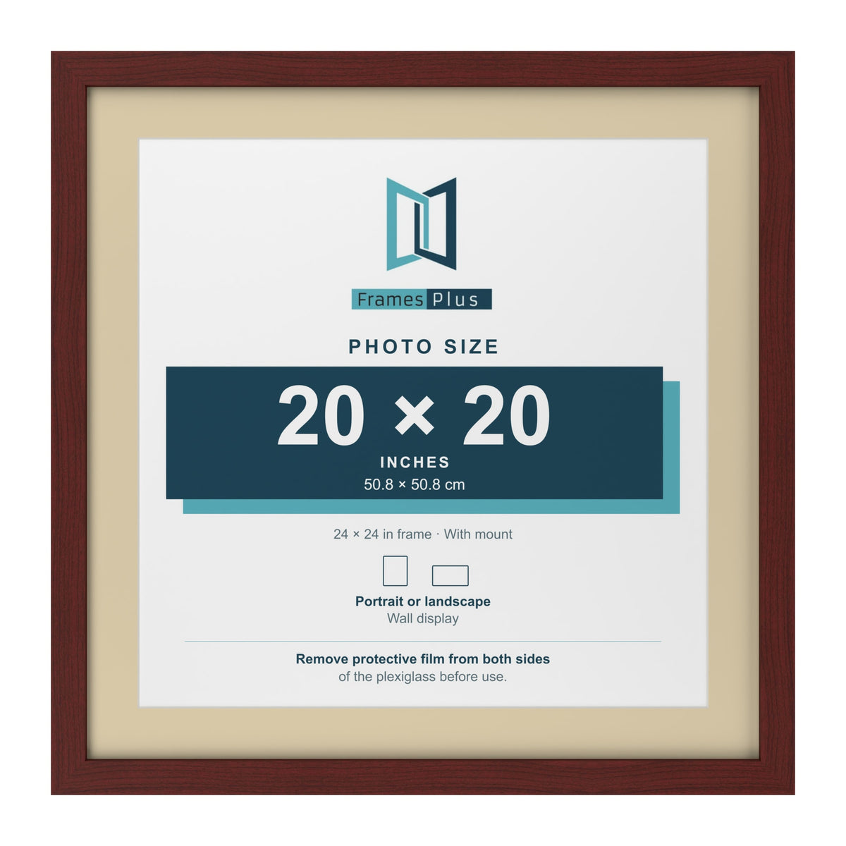Mahogany 24 x 24 inch picture frame with an ivory mount for a 20 x 20 inch photo