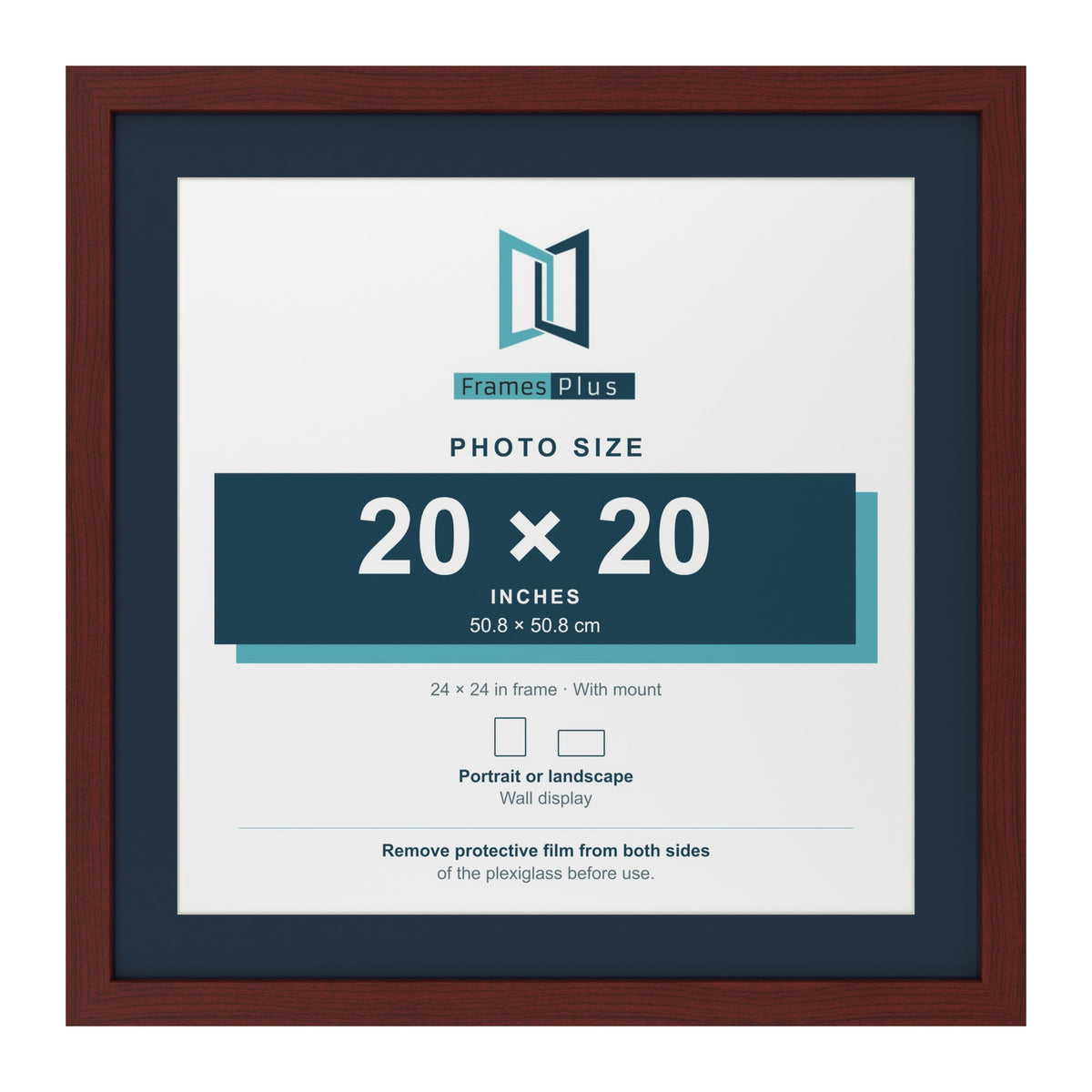 Mahogany 24 x 24 inch picture frame with a Pacific Blue mount for a 20 x 20 inch photo
