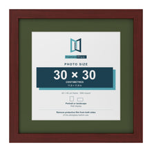 Mahogany 40 x 40 cm picture frame with a green mount for a 30 x 30 cm photo