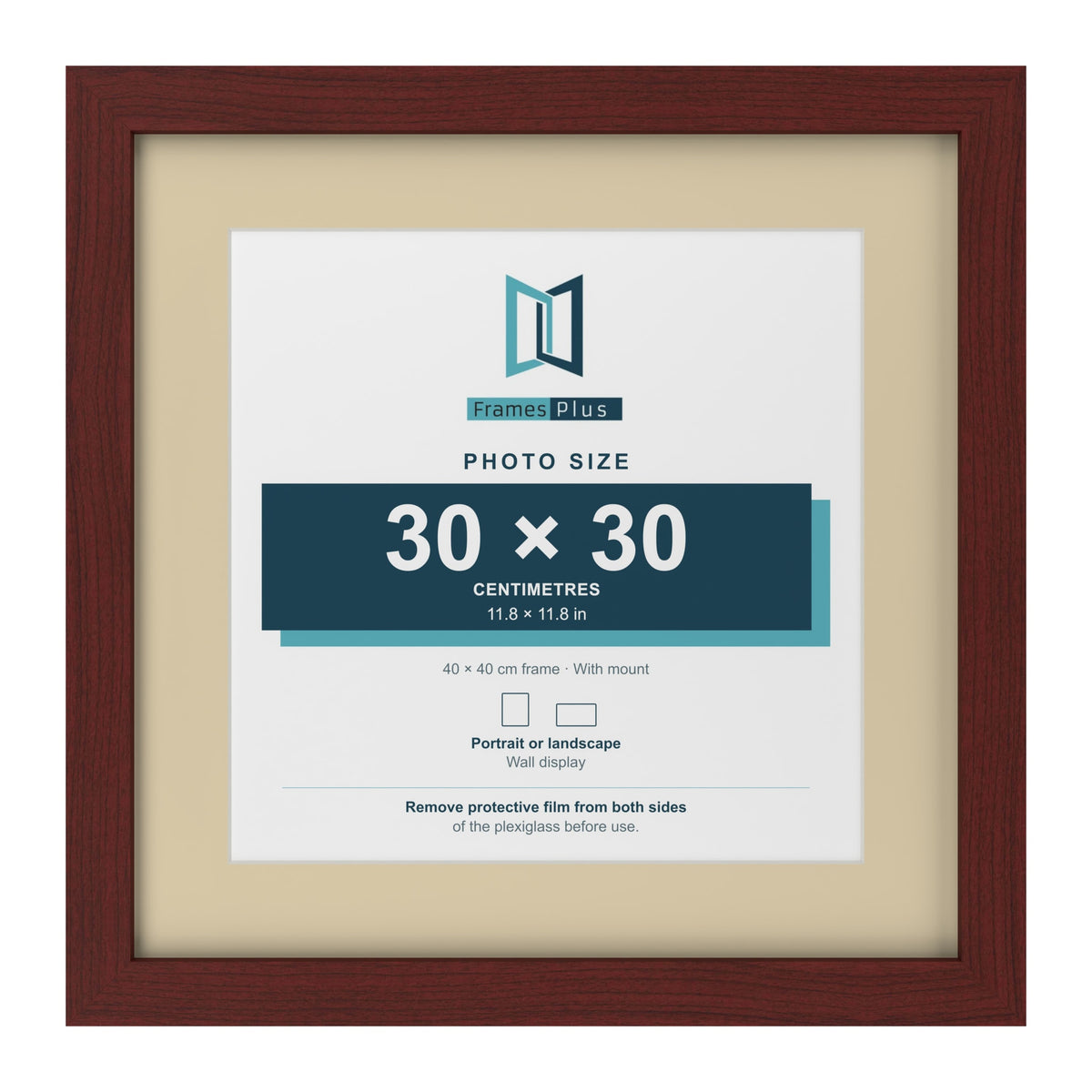 Mahogany 40 x 40 cm picture frame with an ivory mount for a 30 x 30 cm photo