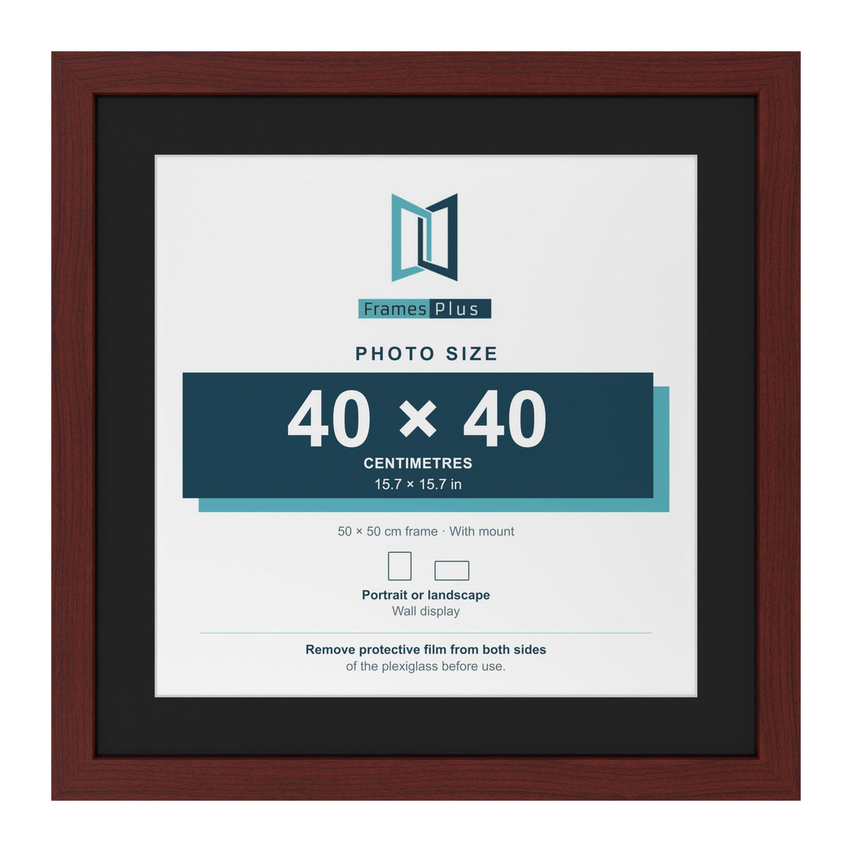 Mahogany 50 x 50 cm picture frame with a black mount for a 40 x 40 cm photo