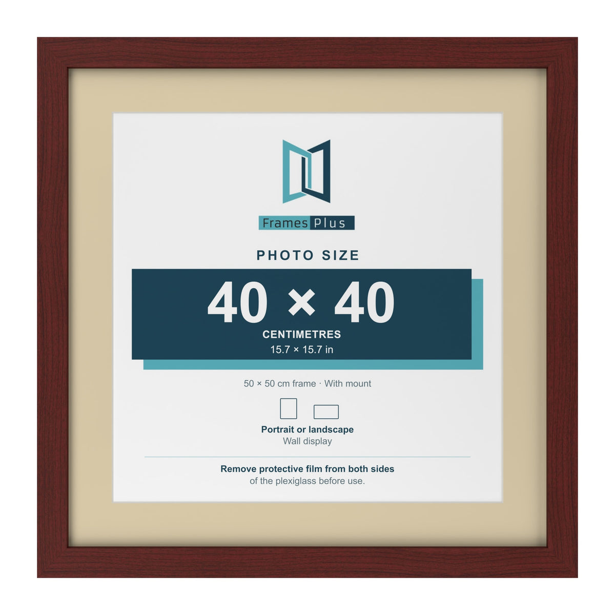 Mahogany 50 x 50 cm picture frame with an ivory mount for a 40 x 40 cm photo