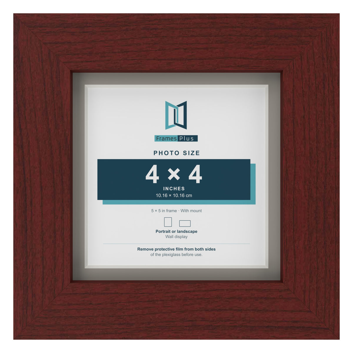 Mahogany 5 x 5 inch picture frame with a Dawn Grey mount for a 4 x 4 inch photo