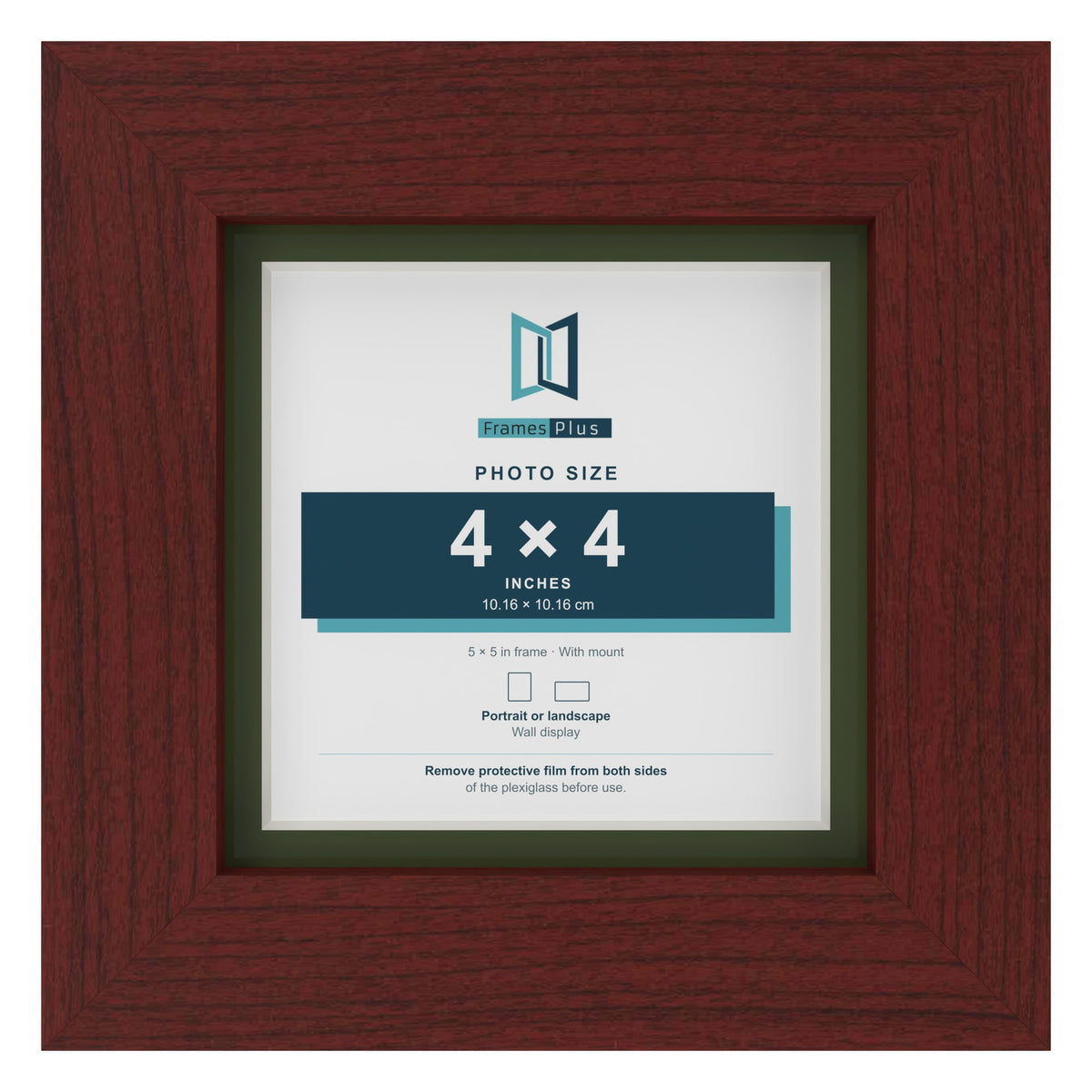 Mahogany 5 x 5 inch picture frame with a green mount for a 4 x 4 inch photo
