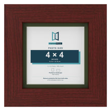 Mahogany 5 x 5 inch picture frame with a green mount for a 4 x 4 inch photo