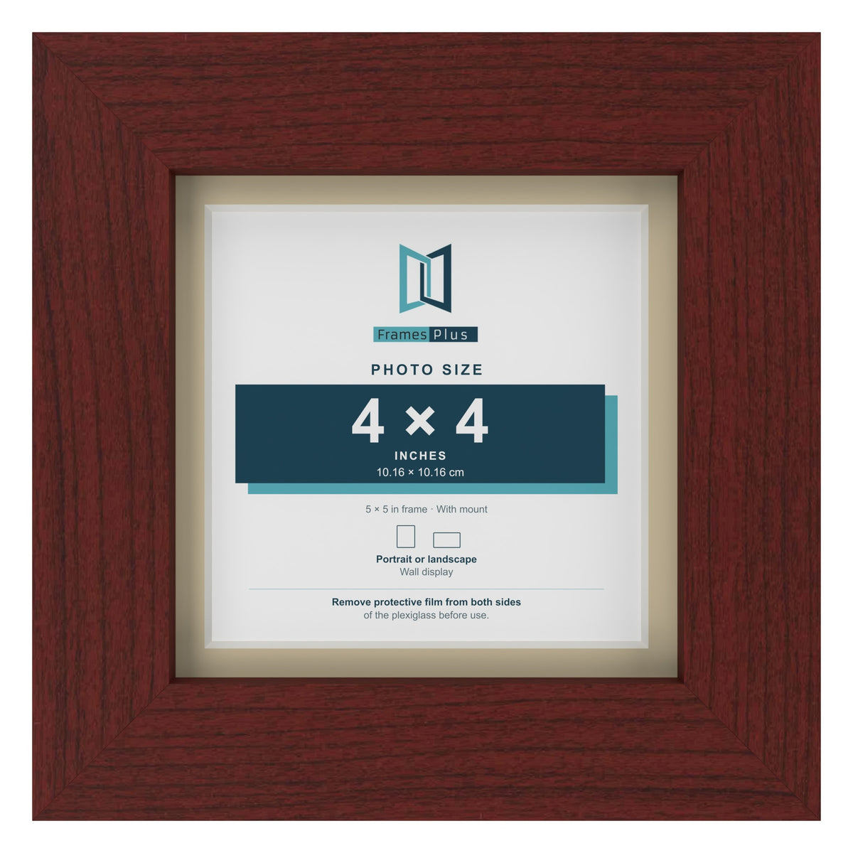 Mahogany 5 x 5 inch picture frame with an ivory mount for a 4 x 4 inch photo