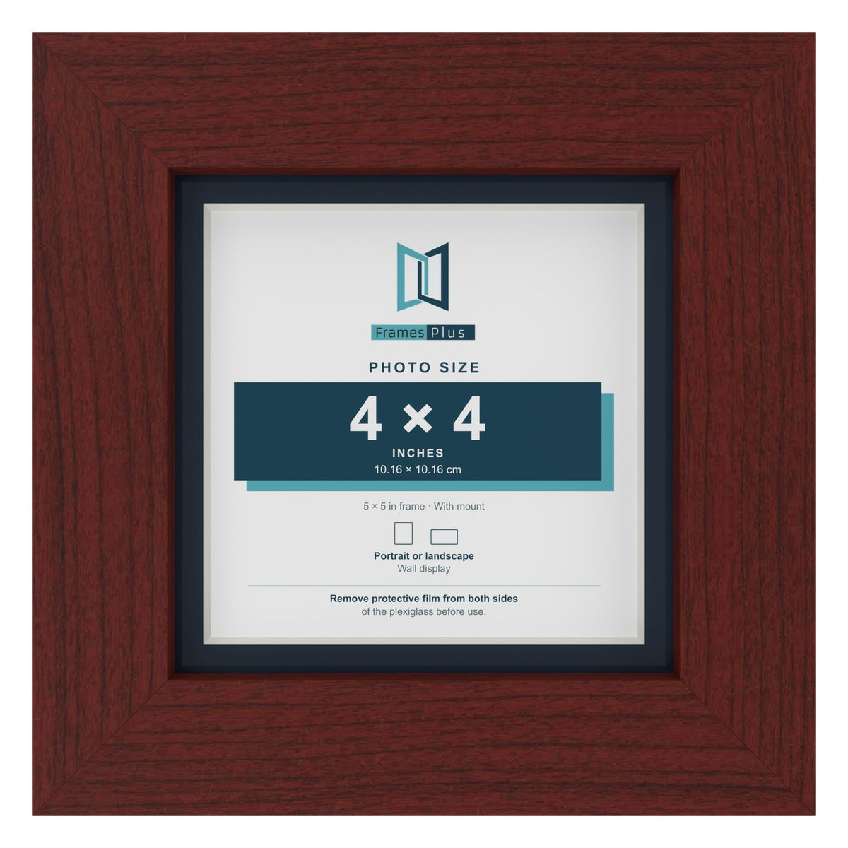 Mahogany 5 x 5 inch picture frame with a Pacific Blue mount for a 4 x 4 inch photo