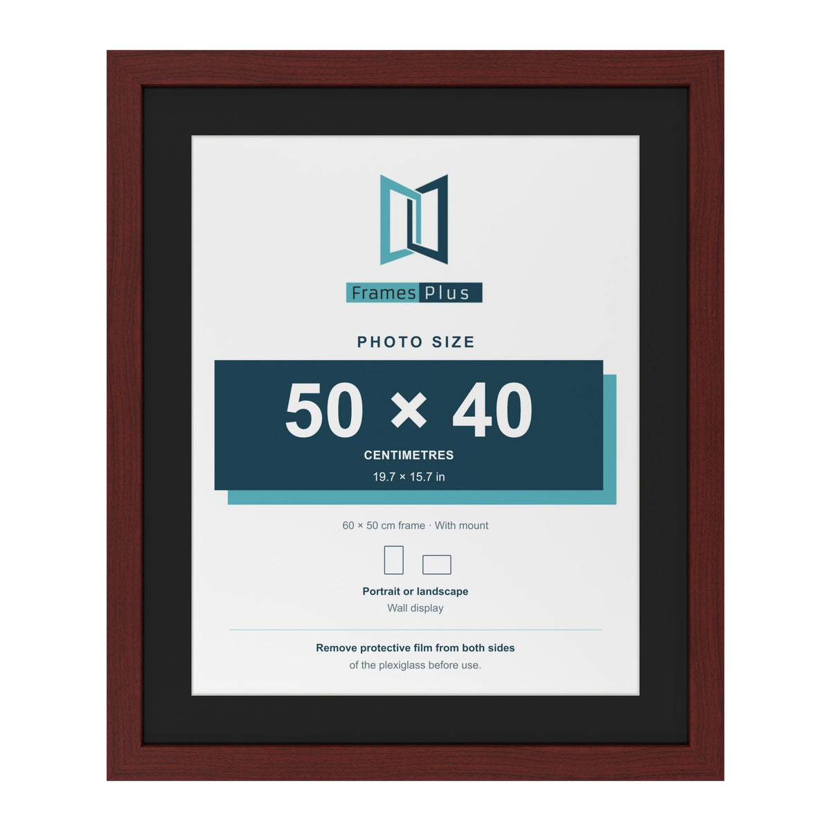 Mahogany 60 x 50 cm picture frame with a black mount for a 50 x 40 cm photo