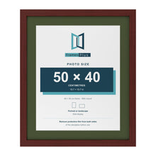 Mahogany 60 x 50 cm picture frame with a green mount for a 50 x 40 cm photo