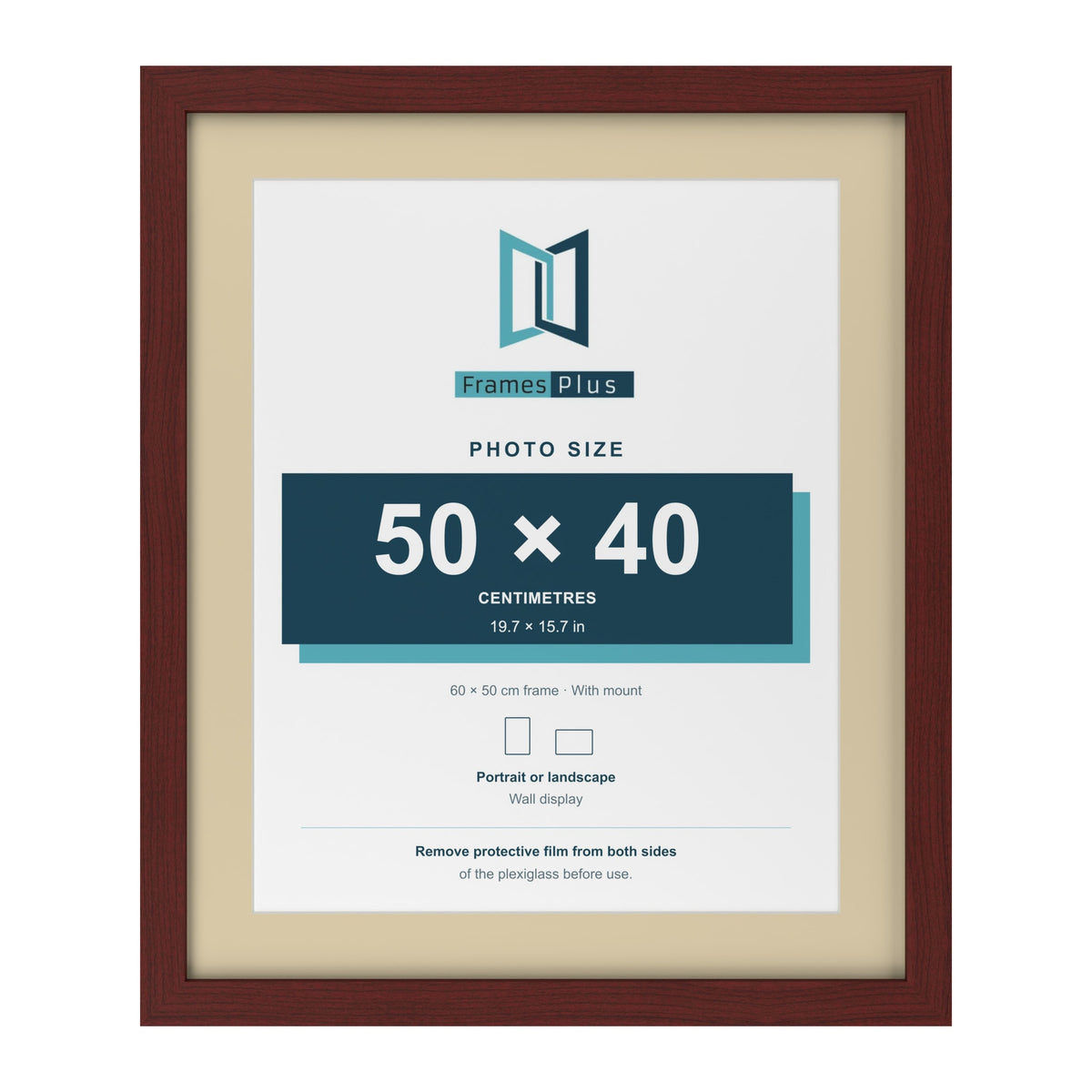 Mahogany 60 x 50 cm picture frame with an ivory mount for a 50 x 40 cm photo
