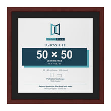 Mahogany 60 x 60 cm picture frame with a black mount for a 50 x 50 cm photo