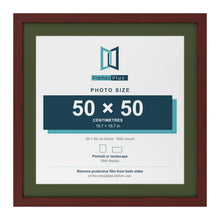 Mahogany 60 x 60 cm picture frame with a green mount for a 50 x 50 cm photo