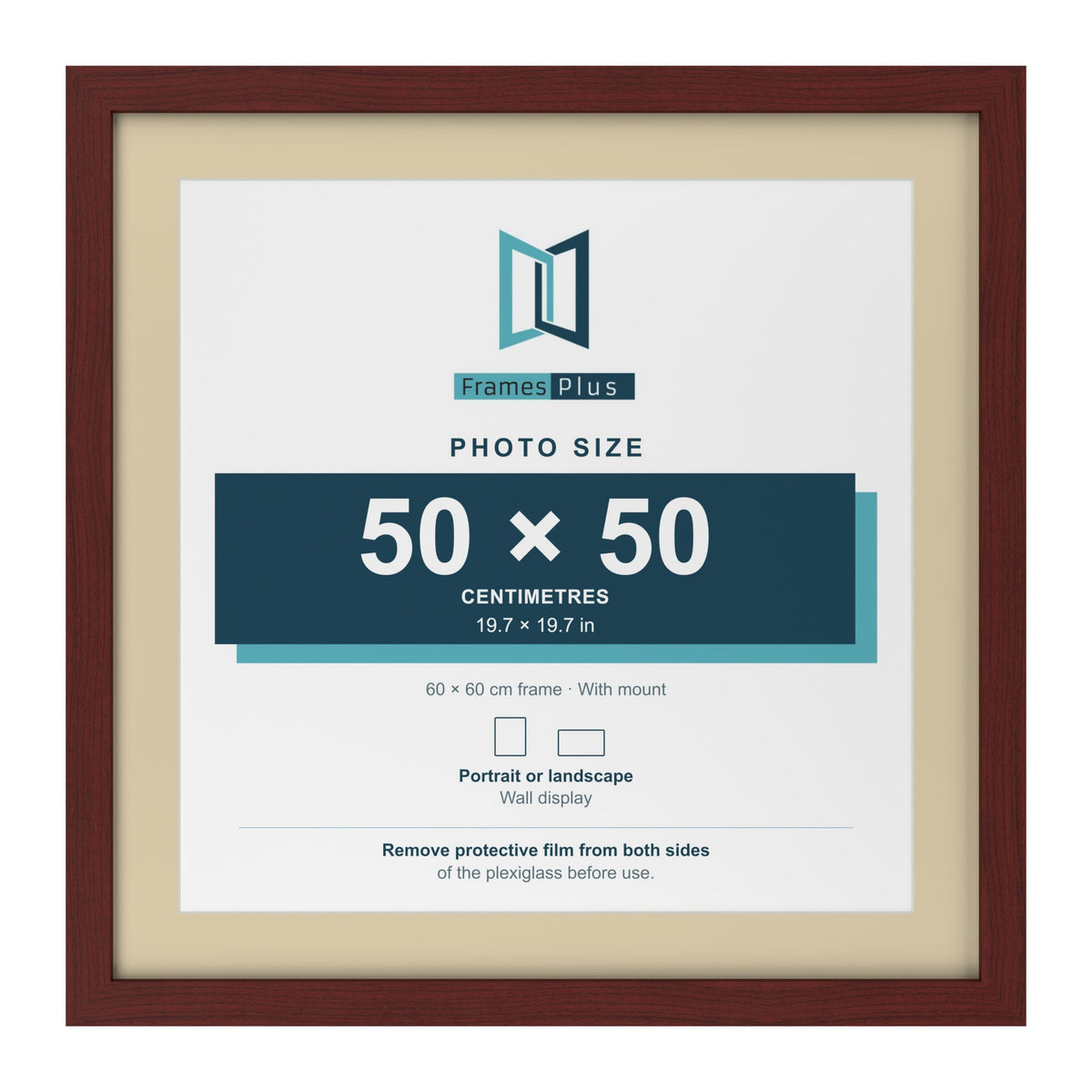 Mahogany 60 x 60 cm picture frame with an ivory mount for a 50 x 50 cm photo