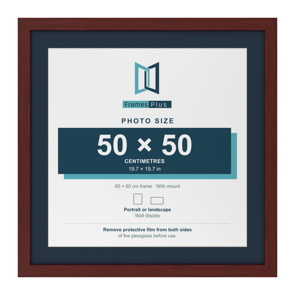 Mahogany 60 x 60 cm picture frame with a Pacific Blue mount for a 50 x 50 cm photo