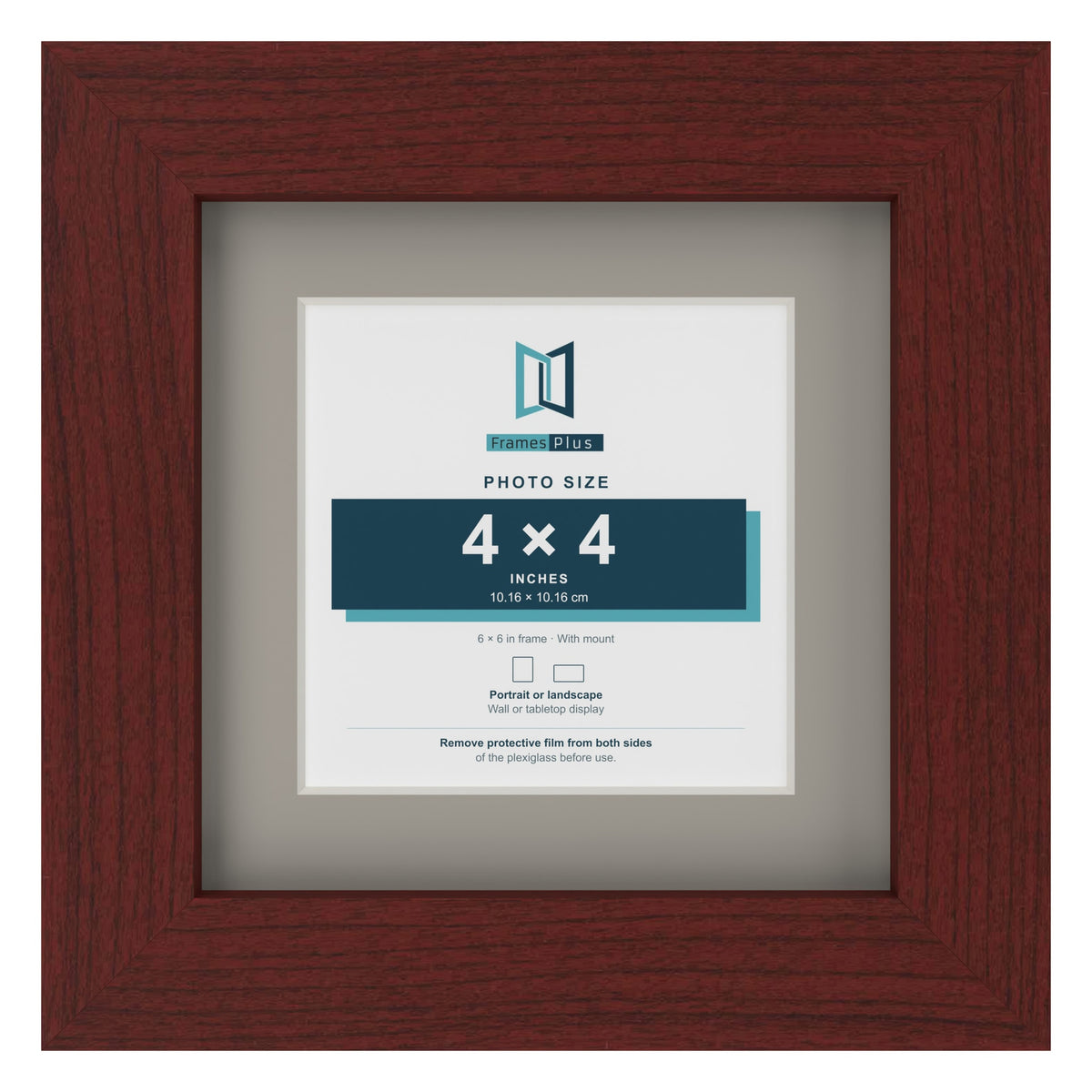 Mahogany 6 x 6 inch picture frame with a Dawn Grey mount for a 4 x 4 inch photo