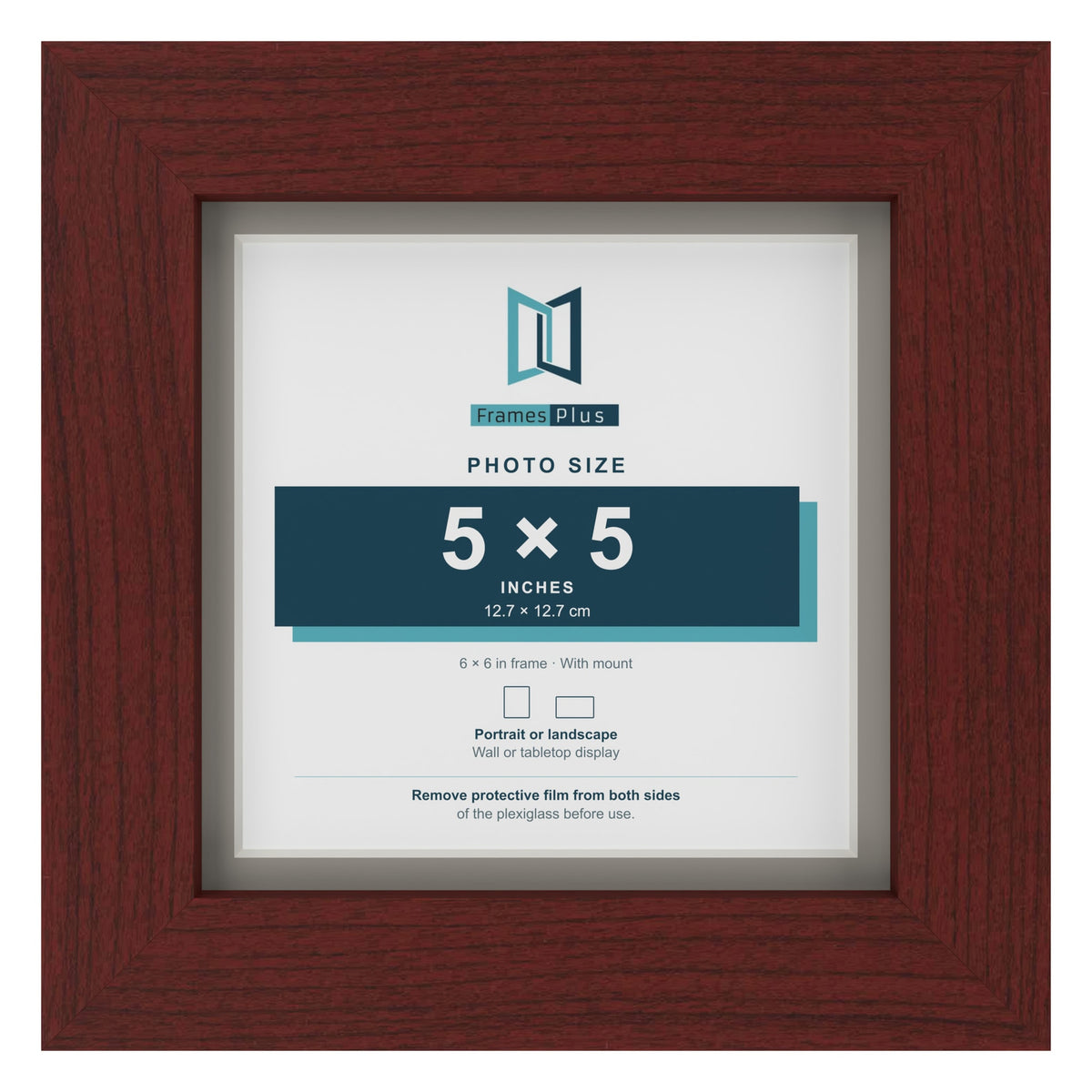 Mahogany 6 x 6 inch picture frame with a Dawn Grey mount for a 5 x 5 inch photo