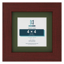 Mahogany 6 x 6 inch picture frame with a green mount for a 4 x 4 inch photo