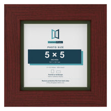 Mahogany 6 x 6 inch picture frame with a green mount for a 5 x 5 inch photo