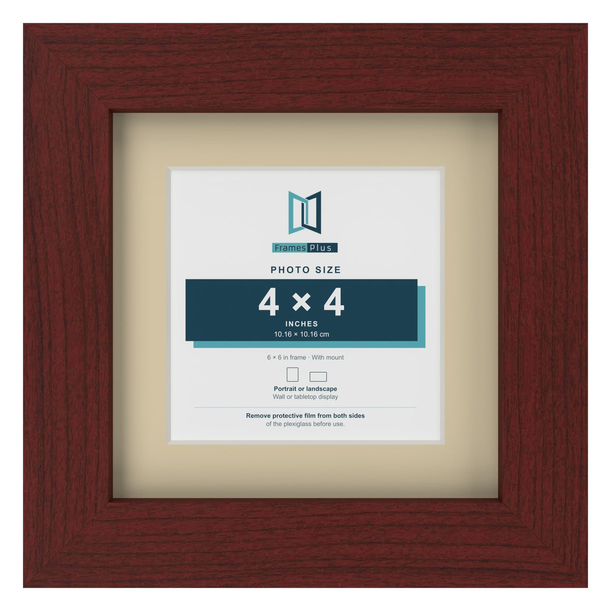 Mahogany 6 x 6 inch picture frame with an ivory mount for a 4 x 4 inch photo