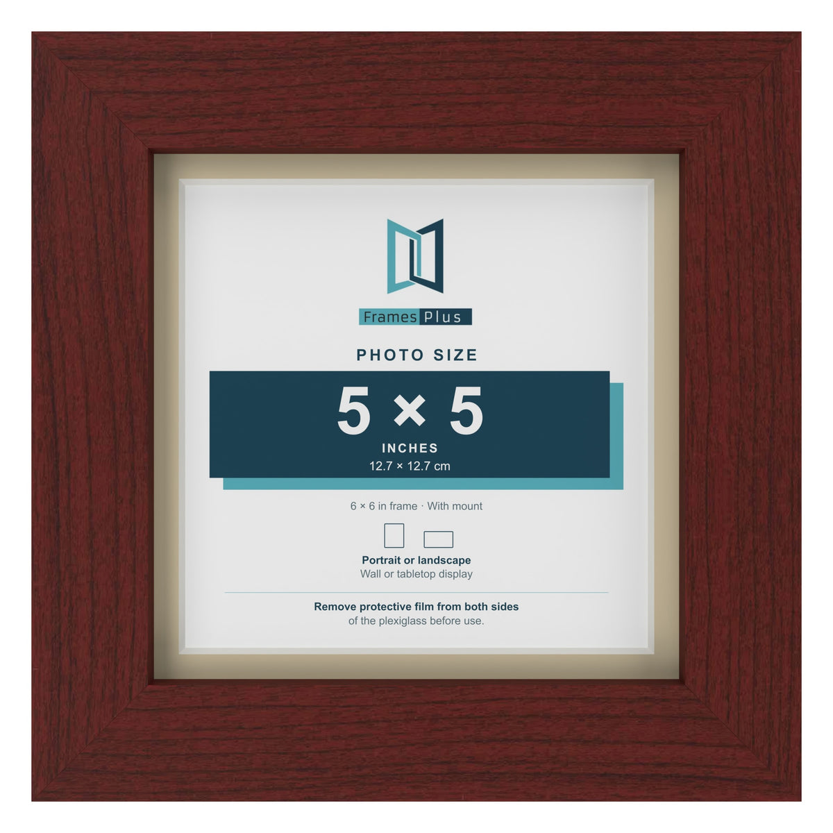 Mahogany 6 x 6 inch picture frame with an ivory mount for a 5 x 5 inch photo