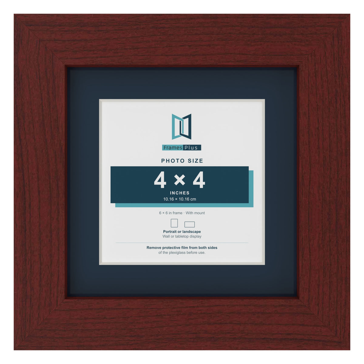 Mahogany 6 x 6 inch picture frame with a Pacific Blue mount for a 4 x 4 inch photo