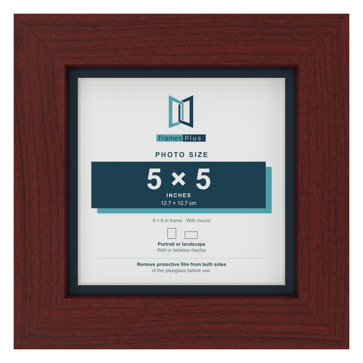 Mahogany 6 x 6 inch picture frame with a Pacific Blue mount for a 5 x 5 inch photo
