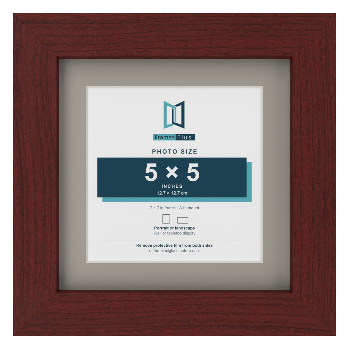 Mahogany 7 x 7 inch picture frame with a Dawn Grey mount for a 5 x 5 inch photo