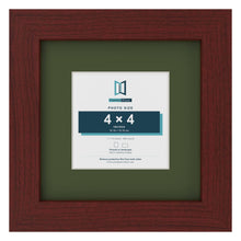 Mahogany 7 x 7 inch picture frame with a green mount for a 4 x 4 inch photo