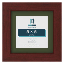 Mahogany 7 x 7 inch picture frame with a green mount for a 5 x 5 inch photo