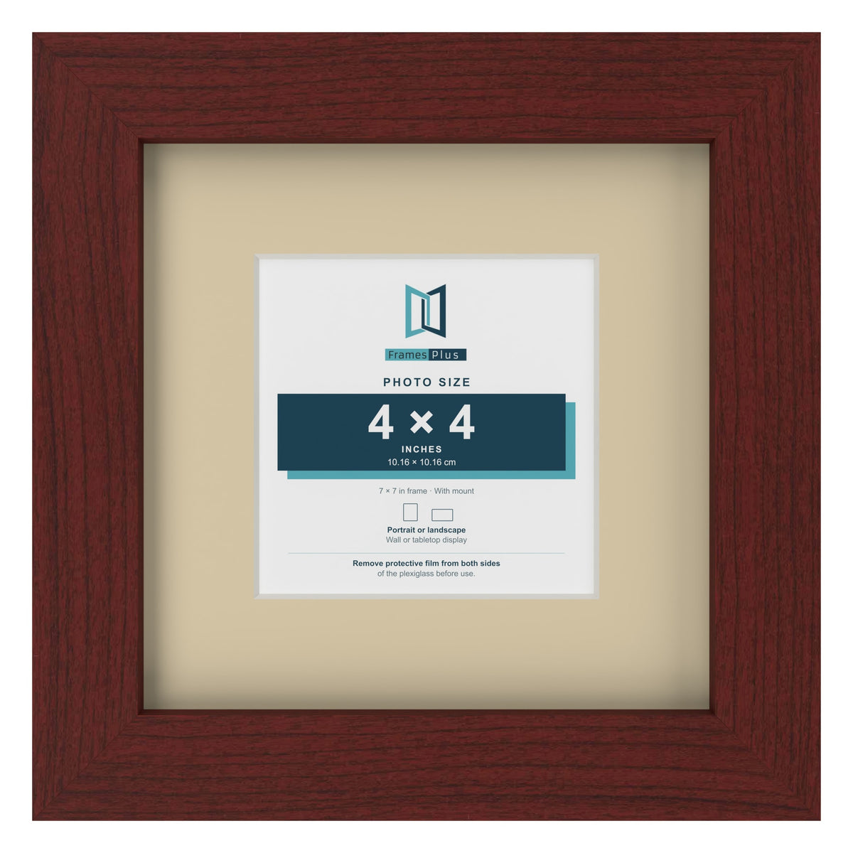 Mahogany 7 x 7 inch picture frame with an ivory mount for a 4 x 4 inch photo